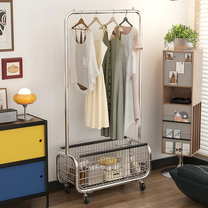 

Household simple coat rack, bedroom balcony hanger, with dirty laundry basket for storage