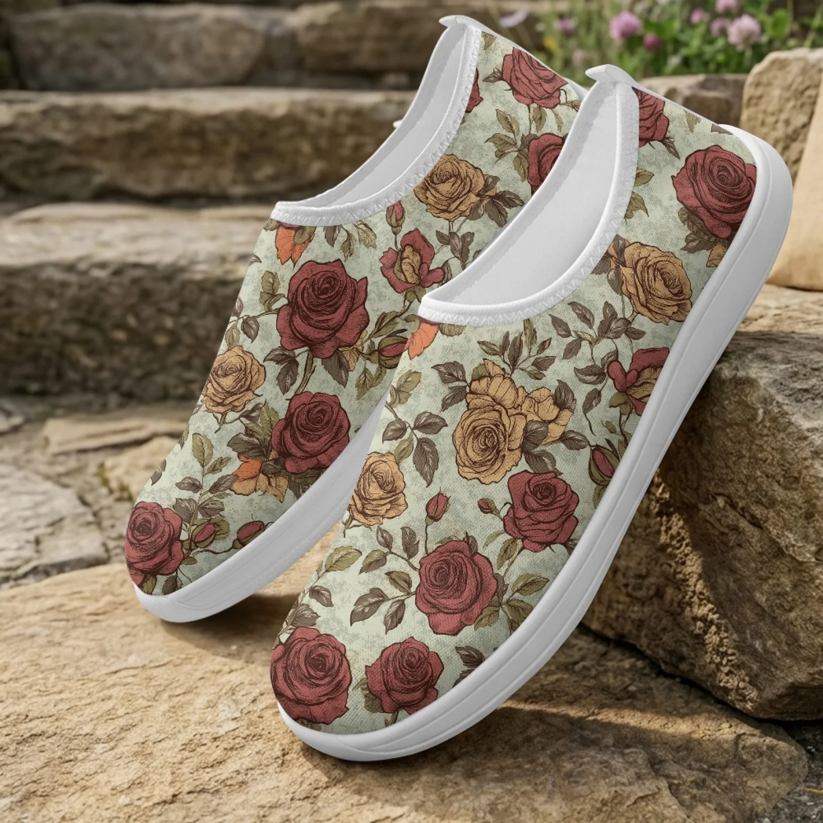 XIXIRIMIDO Wonmen Slip-on Wide-toed Shoe Nurse Shoes Men's Sneakers Casual Shoes Zapatillas de Mujer Tenis Feminino Retro Rose