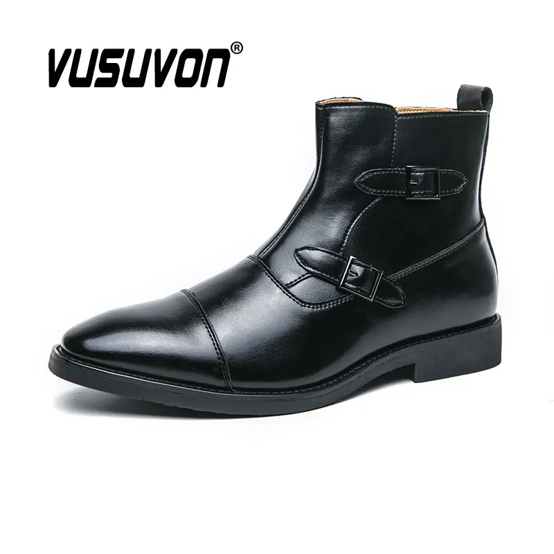 Fashion Men Italian Design Zip Boots Casual Monk Shoes Winter Party High Quality Split Leather Riding Botas Masculinas 38-46