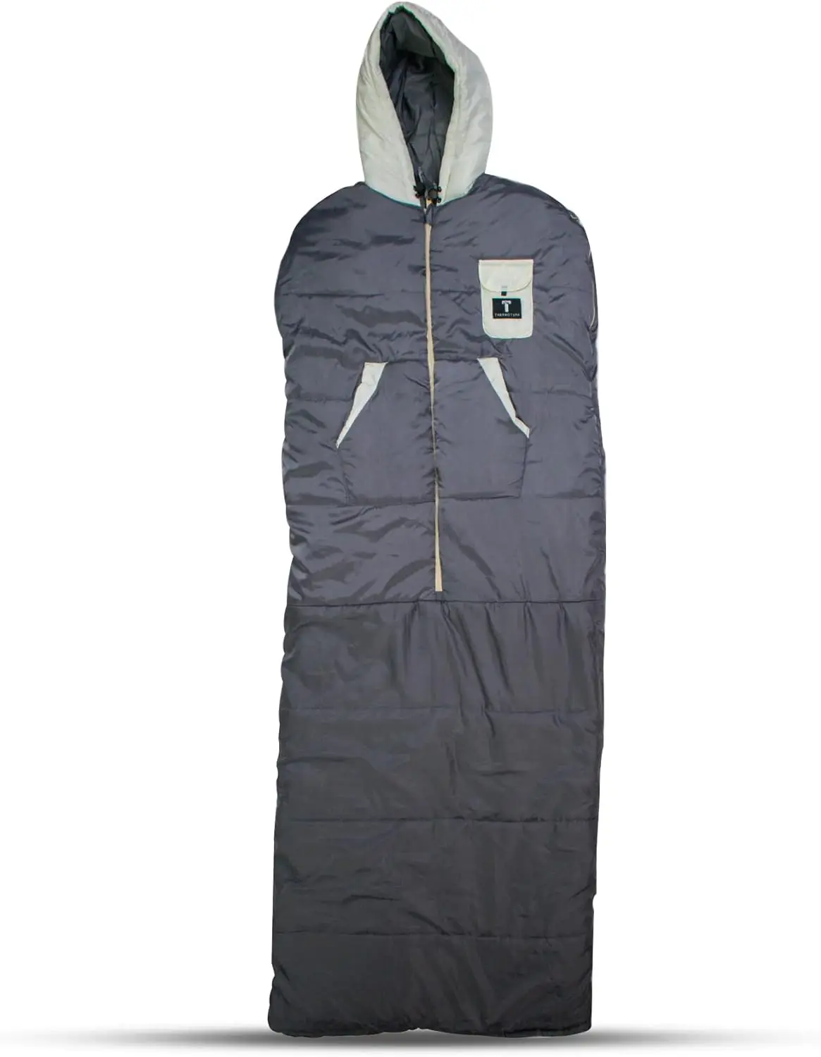 Wearable Sleeping Bag with Dual Hoodie, Zippered Arm Holes, Pockets & Adjustable Drawstring - Ideal for Camping, Cold Weather Hi