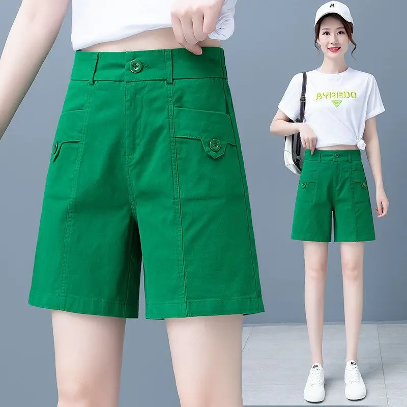 Fashion solid color five quarter pants women's summer new high waist Korean version workwear casual straight leg pants