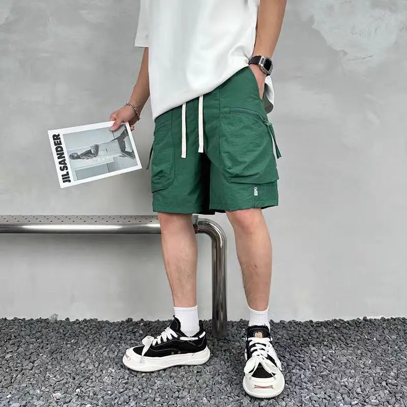 Summer Men's New Fashionable Trendy Brand Sports Multi functional Simple Loose Versatile Solid Color Quick Drying Thin Shorts