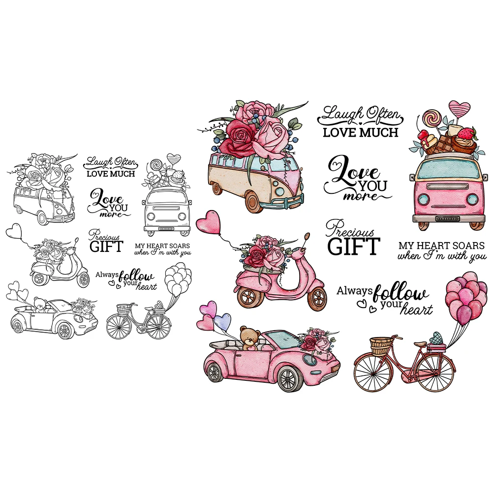 Mangocraft Love Roses & Heart Balloon Car Clear Stamps Valentine\'s Day DIY Scrapbooking Supplies Silicone Stamp For Cards Albums