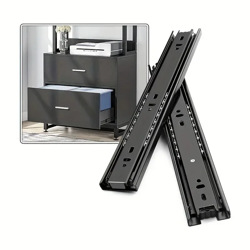 Cold Rolled Steel Hydraulic Damping Silent Three-Section Wardrobe Drawer Slides with Guide Rail Hardware