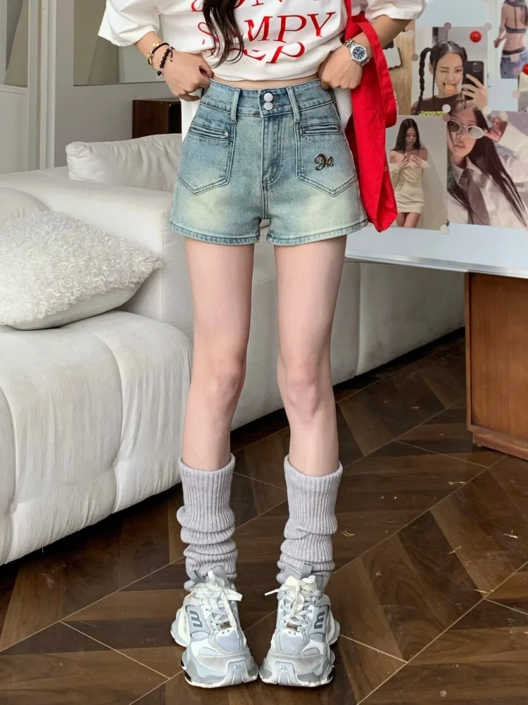 

plus Size American Retro A-Line Denim Shorts Women Summer Loose High Waist Slimming Straight Leg Wide Leg Hot Pants