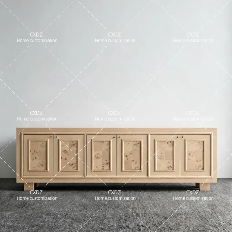 Nordic Medieval Old Money Style Dining Side Cabinet Solid Wood Bucket Cabinet with Tree Tumor Pattern for Living Room Custom