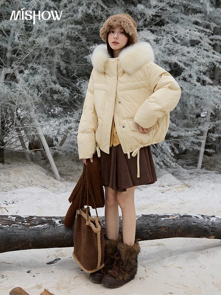 MISHOW-Chaqueta corta y ligera para mujer, chaqueta holgada de manga larga con cuello de piel desmontable, abrigo cálido MXE87Y0084