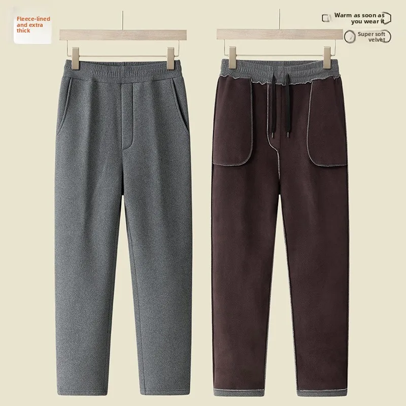 Men's Sports Leisure Windproof Breathable Thick Cold Resistant Warm Pants Winter Fashion Trend with Velvet Straight Leg Pants