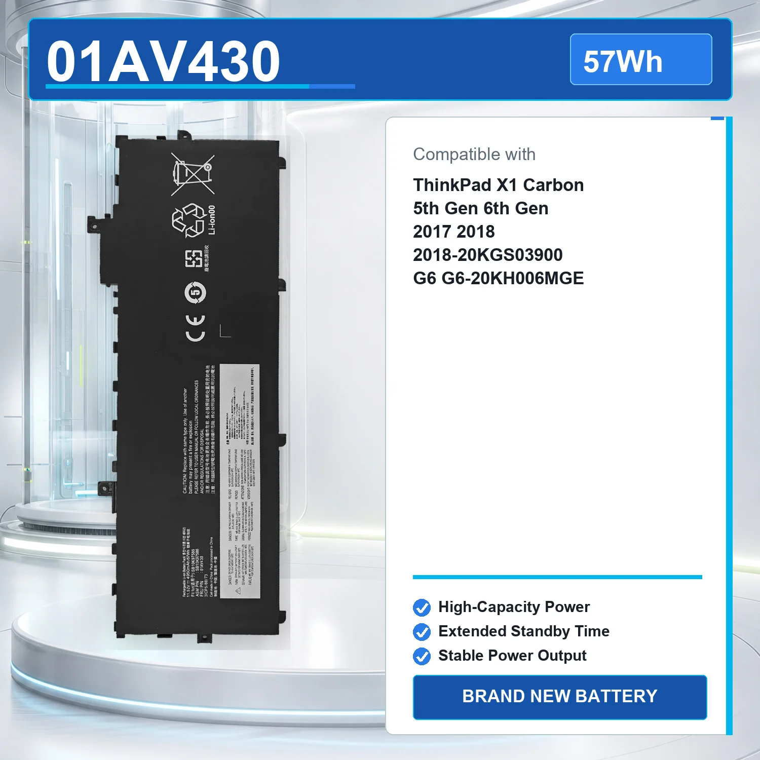 01AV430 57Wh 11.52V Laptop Battery For Lenovo Thinkpad X1 Carbon 5th 2017 6th 2018 Series 01AV429 SB10K97586 01AV431