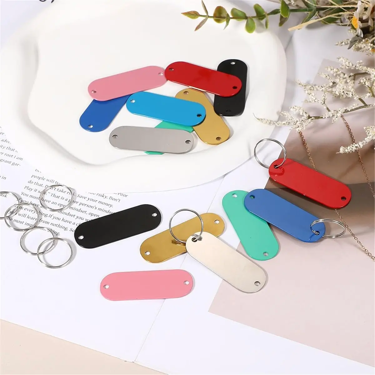 30 Pcs Stainless Steel Metal Stamping Blanks, 2-Inch Tags with Keyrings for Engraving