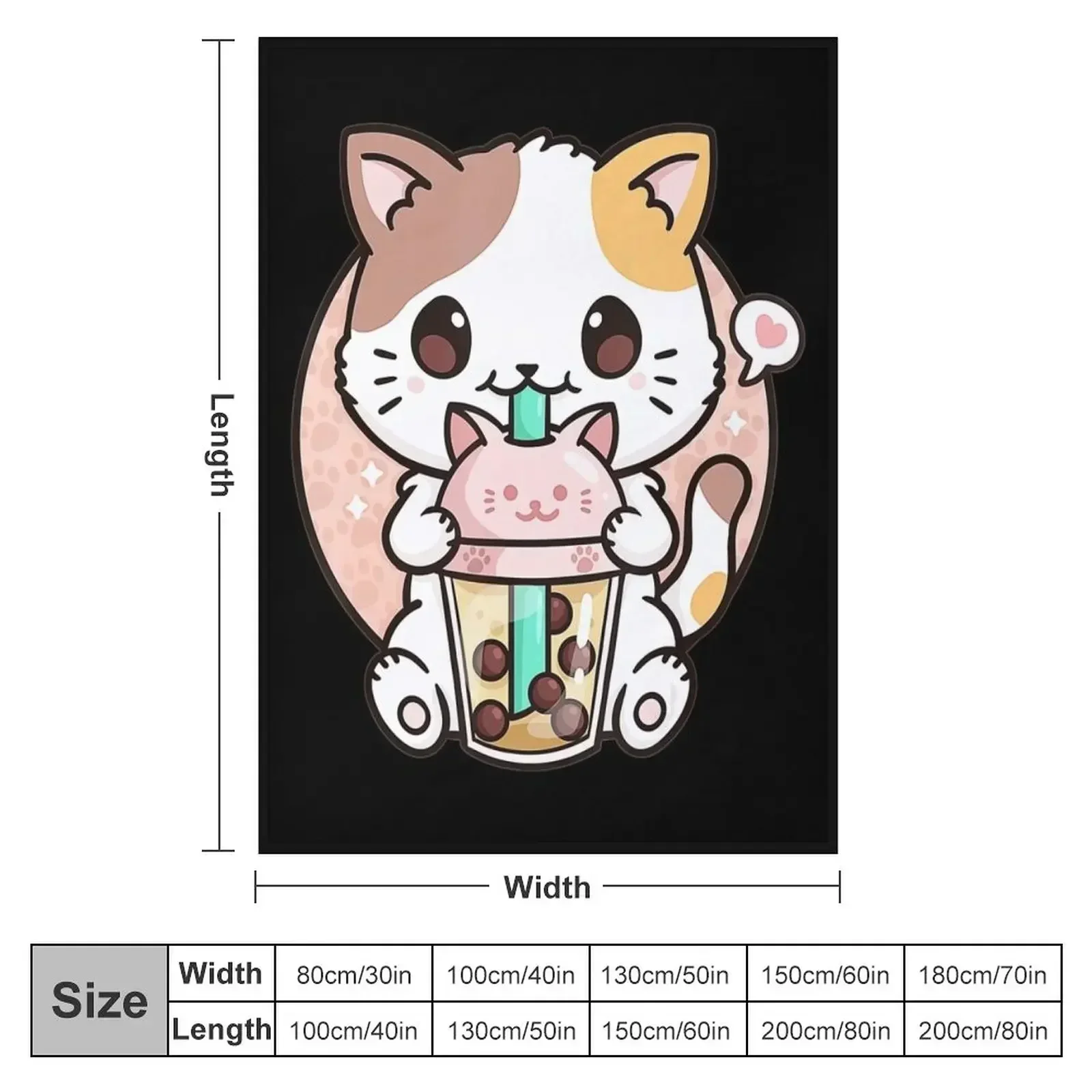 Cat Boba Tea Bubble Tea Anime Kawaii Japanese Girls Teenager Throw Blanket couch cozy soft plush fuzzy picnic outdoor blanket