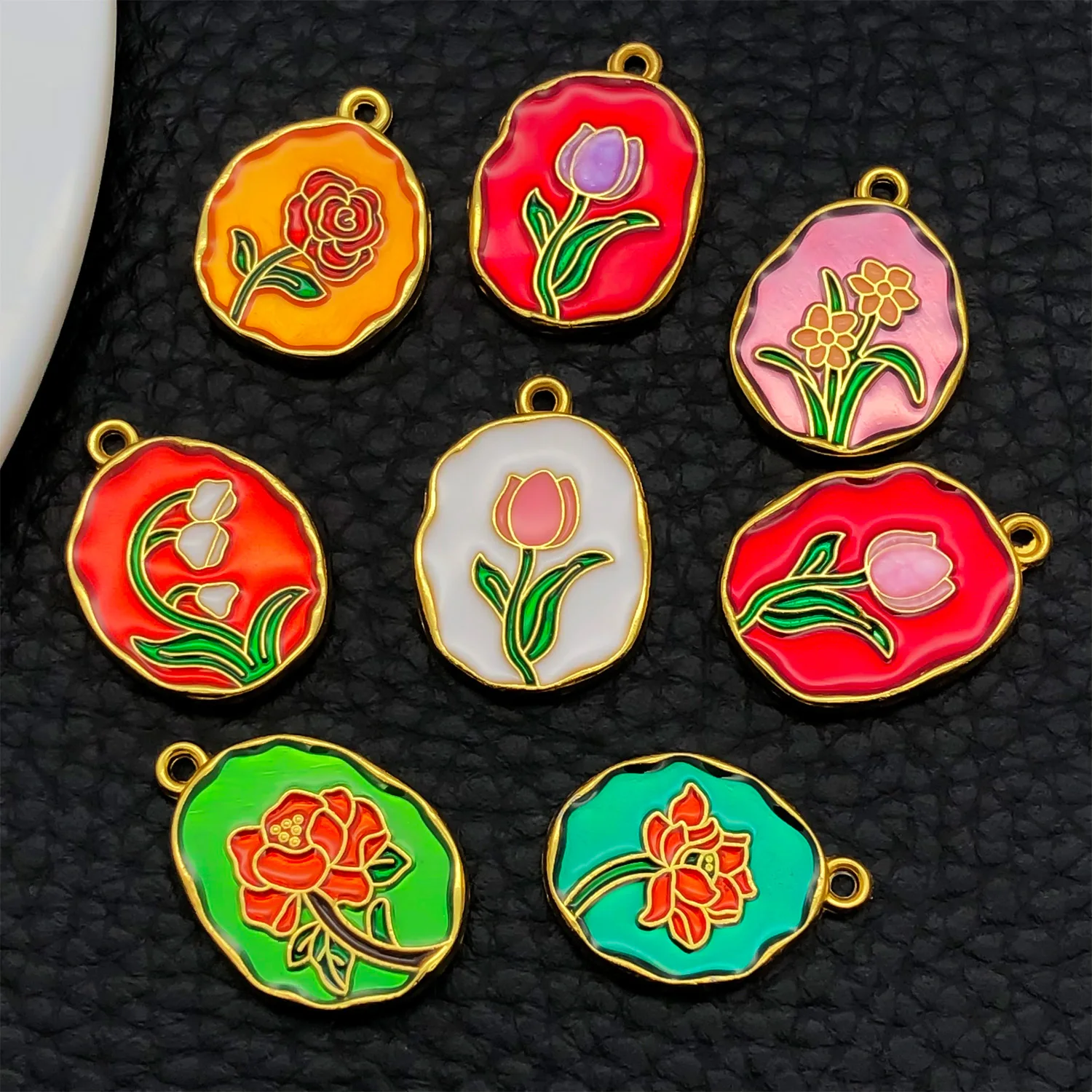 5/10Pcs Handcrafted Floral Charms in Oil-Painting Effect - Versatile Bohemian Accessories for Women's Jewelry & Daily Fashion