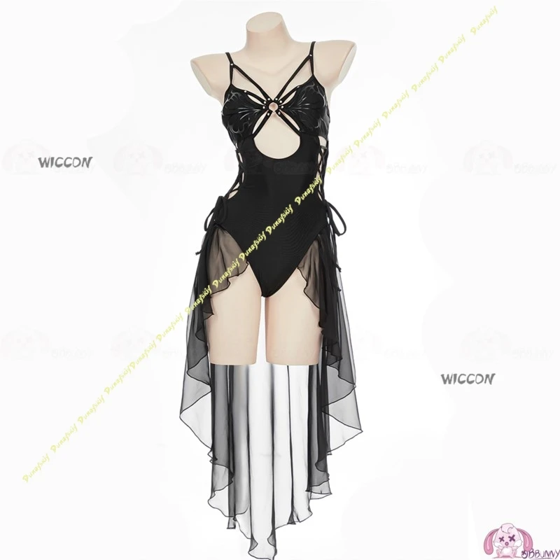 Cosplay Costume Woman Suit Butterfly Gothic Chiffon Black One-piece Swimsuit Onesie Girls Dress Bikini Daily Christmas Halloween