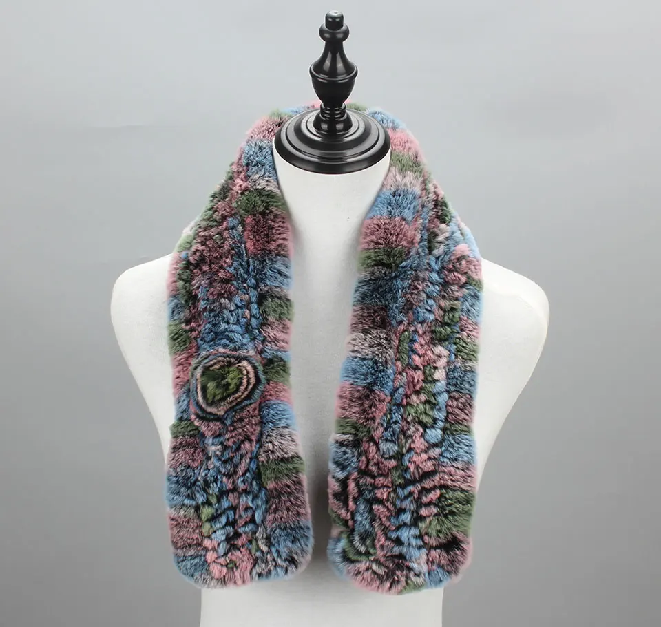 Frauen Stricken Echt Rex Kaninchen Pelz Schal Dame Fashion Floral Rex Kaninchen Pelz Schalldämpfer Heißer Winter Warme Natürliche Pelz Schals neue Stil – Detail 11