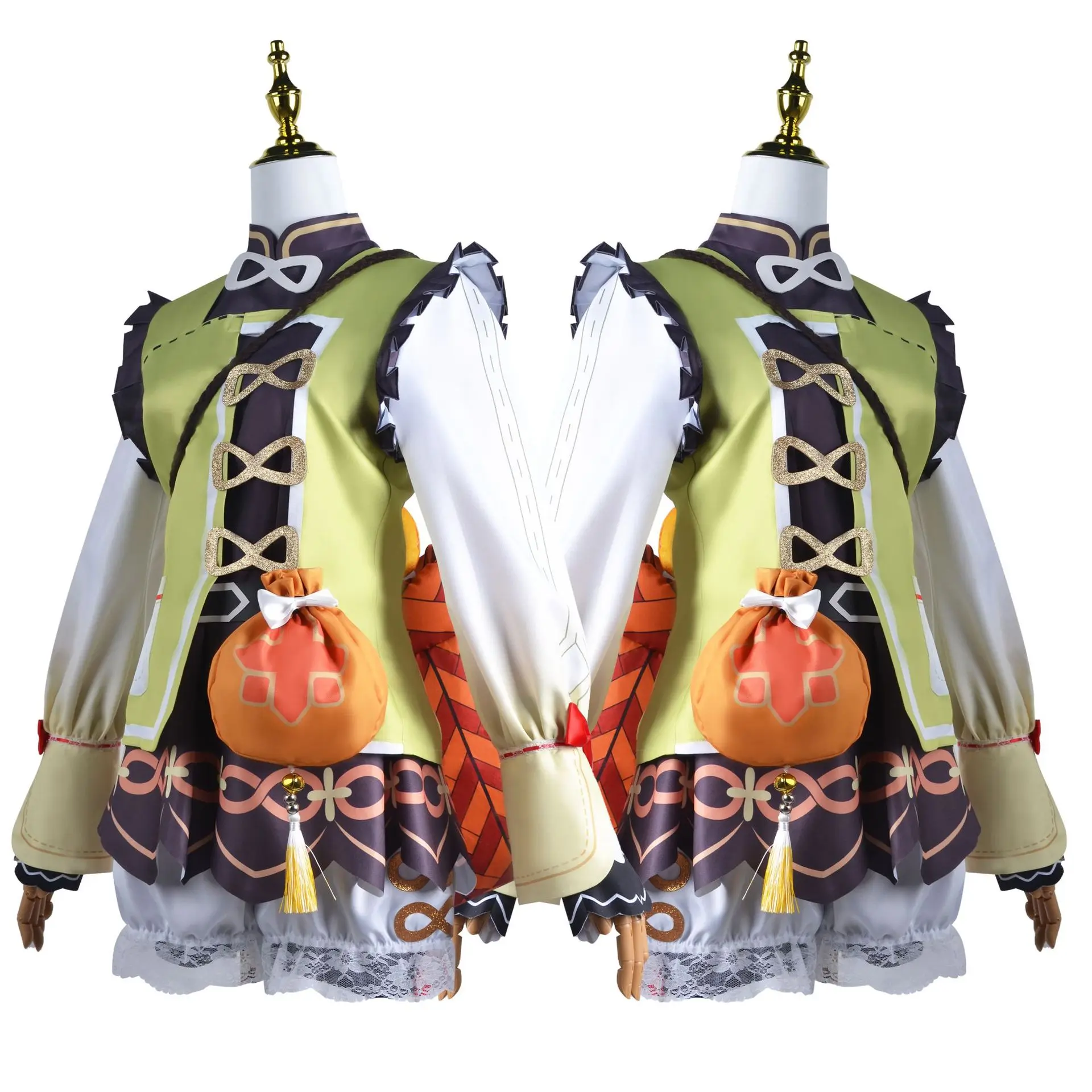 YaoYao Traje de Cosplay Feminino, Genshin Impact, Jogo Anime, Conjunto completo, Halloween, Carnaval, Roupas Yao, Peruca, Mochila