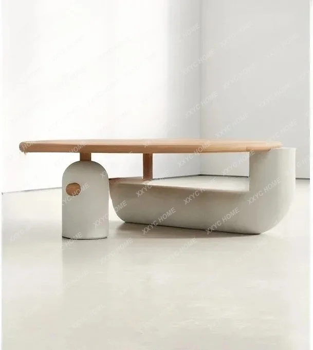 Vintage Coffee Table Solid Wood Living Room Home Round Coffee Table Cream Style Irregular Side Table
