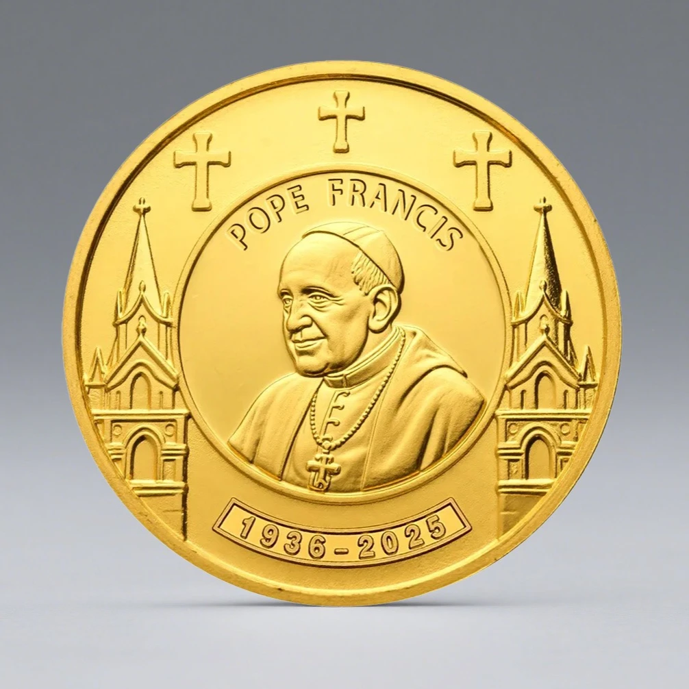 New 1936-2025 Pope Francis Collectible Coin Gold-plated Pope of Rome Souvenir Coins Creative Gift