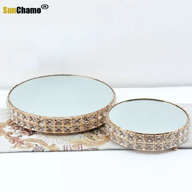 Sunchamo Gold Mirror Metal Cake Stand Round Cupcake Wedding Birthday Party Dessert Pedestal Desk Display Plate Home Decore Gifts