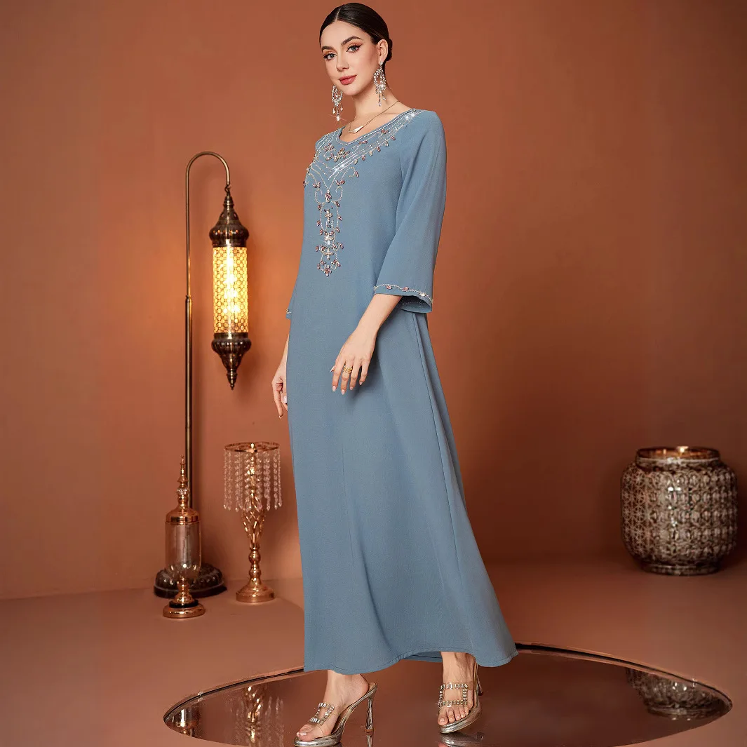 

Eid Muslim Women Dress Abaya Diamond Vestidos Largos Party Caftan Jalabiya Ramadan Dubai Arab Robe 2025 Embroidery Long Dresses