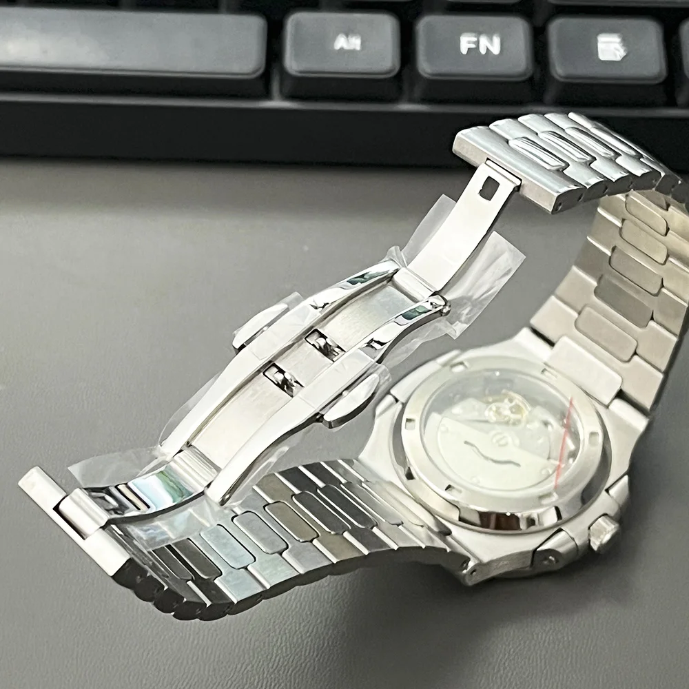 41mm men's stainless steel automatic wristwatch Miyota 8215 coffee-colored dial date mechanical watch, double pusher clasp