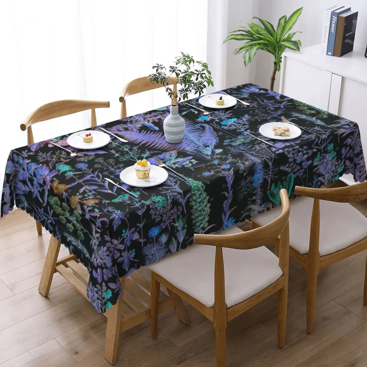 Customized Rectangular Waterproof Inverted Blue Adolphe Millot HD Table Cover Medicinal Plants Table Cloth Tablecloth for Picnic