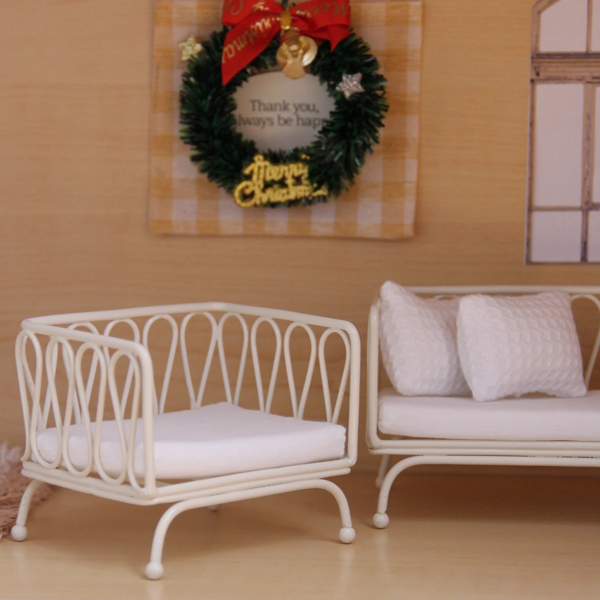 ألعاب لعب التظاهر المصغرة كراسي فردية ومزدوجة من الحديد المطاوع مناسبة لملحقات بيت الدمى Bjd Ob11 #1