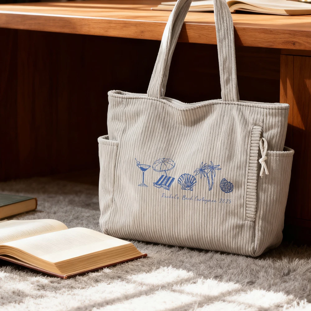 

Corduroy Canvas Beach Tote Bag Large Shoulder Travel, Bachelorette Bridesmaid Gift Birthday Christmas Vacation Daily Carry