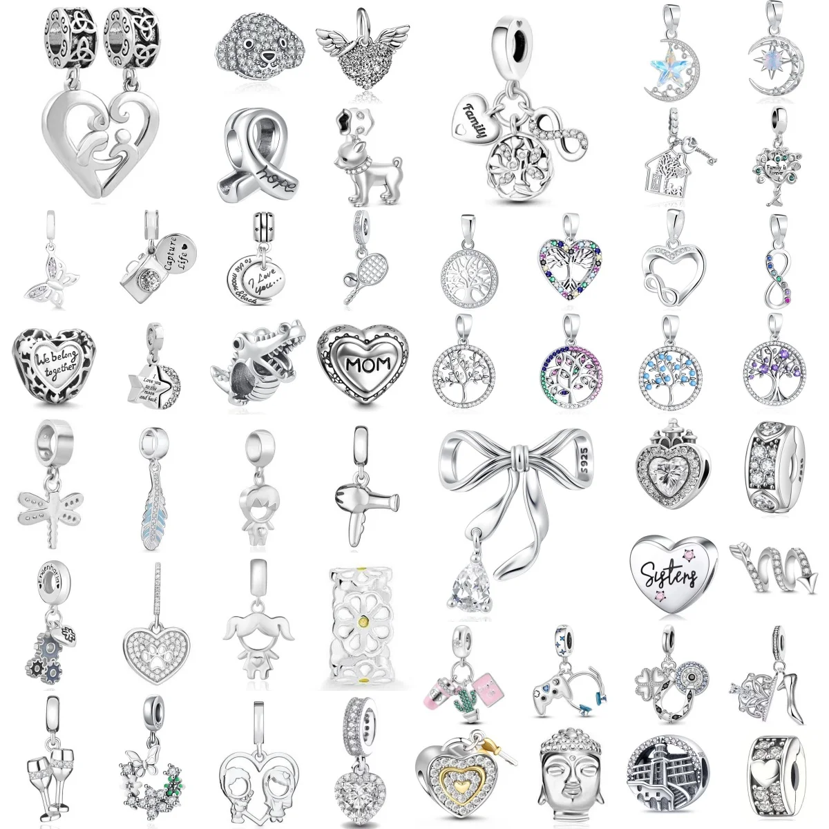 Pingente Requintado de Prata Esterlina 925 Árvore da Vida com Laço de Amor para Cães, Adequado para Pulseira Original DIY, Presente de Joia de Aniversário Feminino