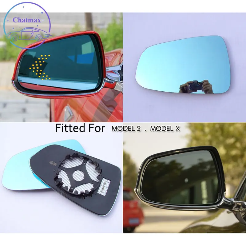 

For Tesla model 3 Model S X Heating Blue Lens Large Vision Rearview Mirror Wide Angle Demist Glass Anti-Glare Turn Single Lamp