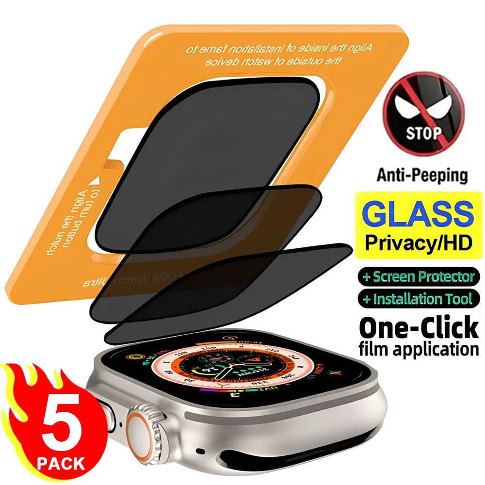 1-5 Stück Displayschutzfolie aus gehärtetem Glas mit automatischer Ausrichtungsfunktion und Montagerahmen für Apple Watch Ultra 4 3 2 1 49 mm HD-Folie