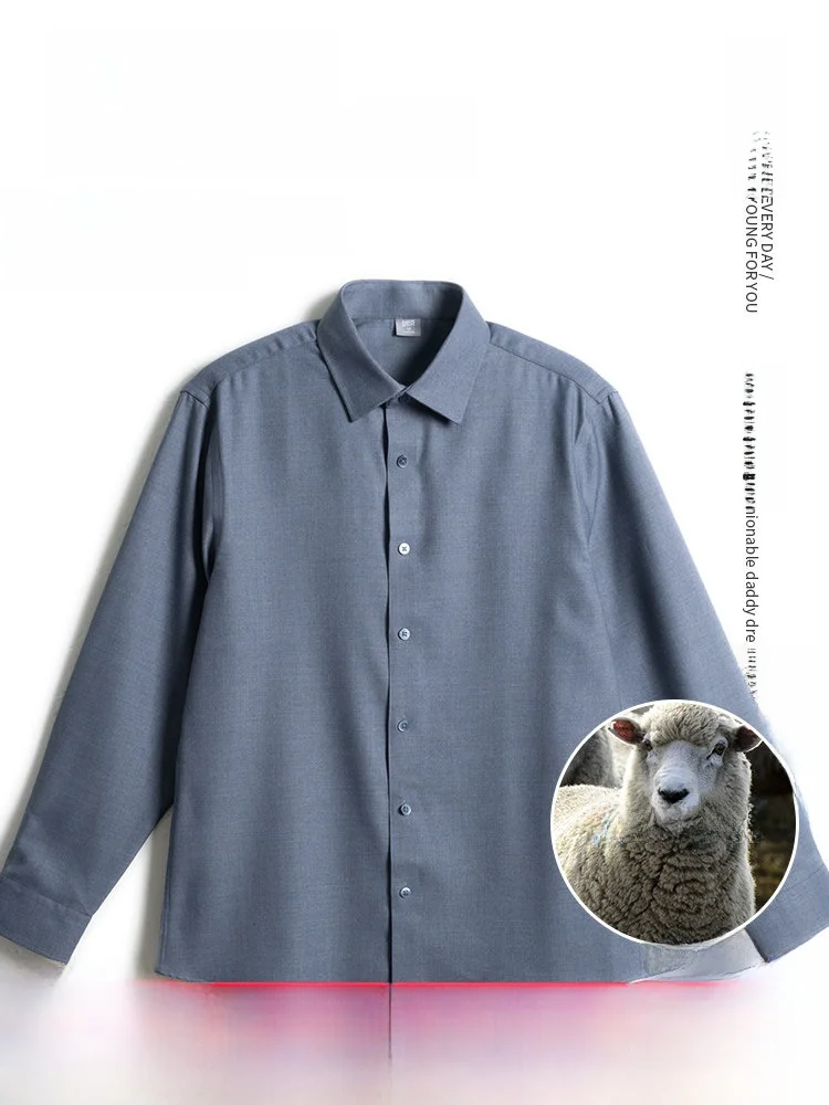 

Wool Blend Men's irt Anti-Wrinkle Loose Fit Spring Autumn Casual Sle Faionable Urban Wear Polyester Blend Long Sve