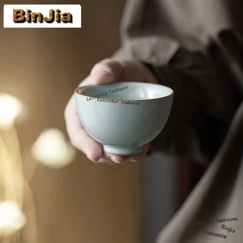 Taza de té de porcelana con horno Ru azul de alta gama, taza Personal con forma de corazón de pollo, taza de maestro con glaseado agrietado, tazón de té, vajilla de café, 110ml