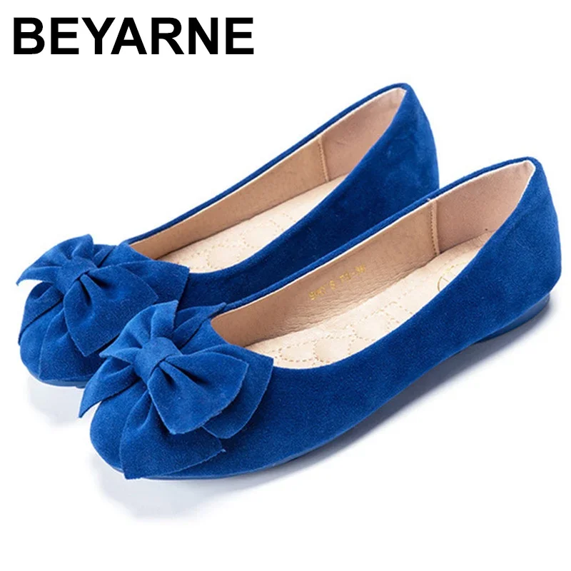 BEYARNEFlat shoes for women new moccasins four seasons sweet polka dot shoes knots simple shoes large size comfort leisure Shoe