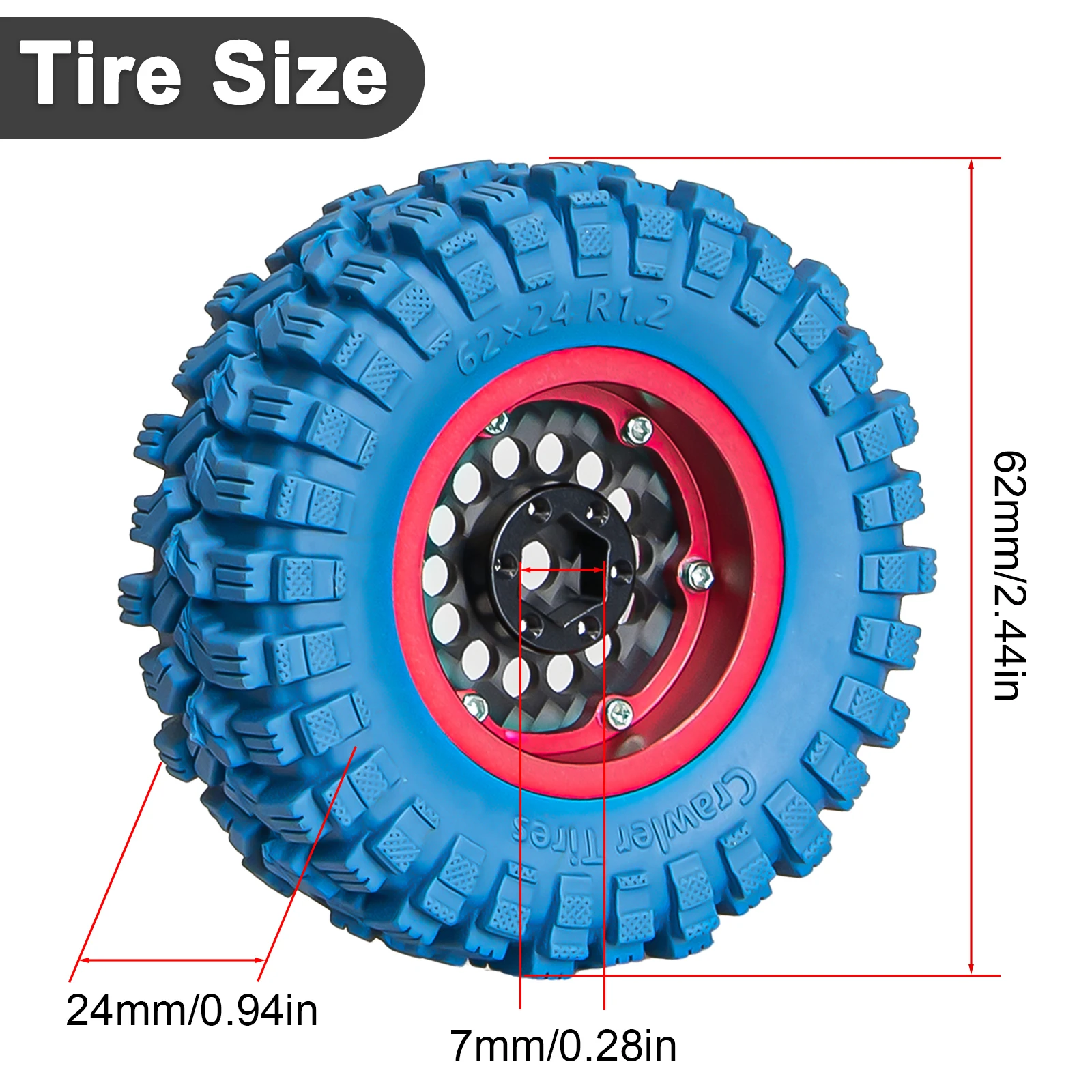 Obręcze kół z włókna węglowego OKHL 1.2 cala, kolorowe, z gumowymi, niebieskimi oponami do modeli RC Crawler 1/18 TRX4M, 1/24 FCX24, SCX24, zestaw do tuningu.