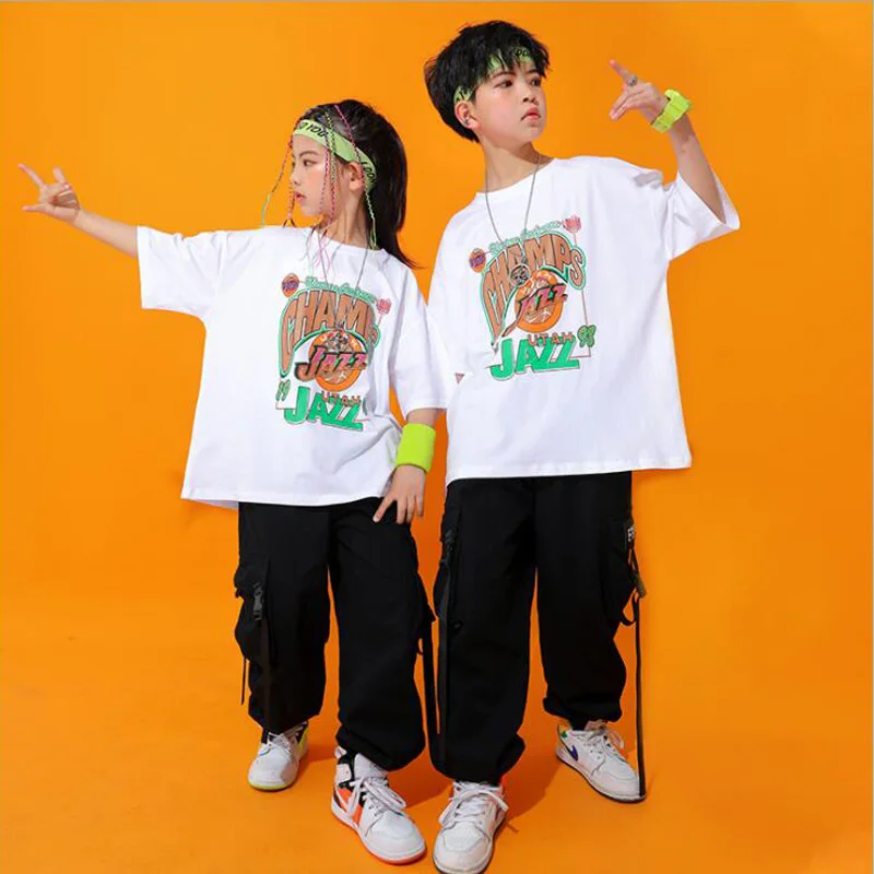 Oversize Tshirt  Streetwear Cargo Pants For Girls Boys Jazz Dance Wear Costumes Clothes Kids Hip Hop Clothing Concert Outfits