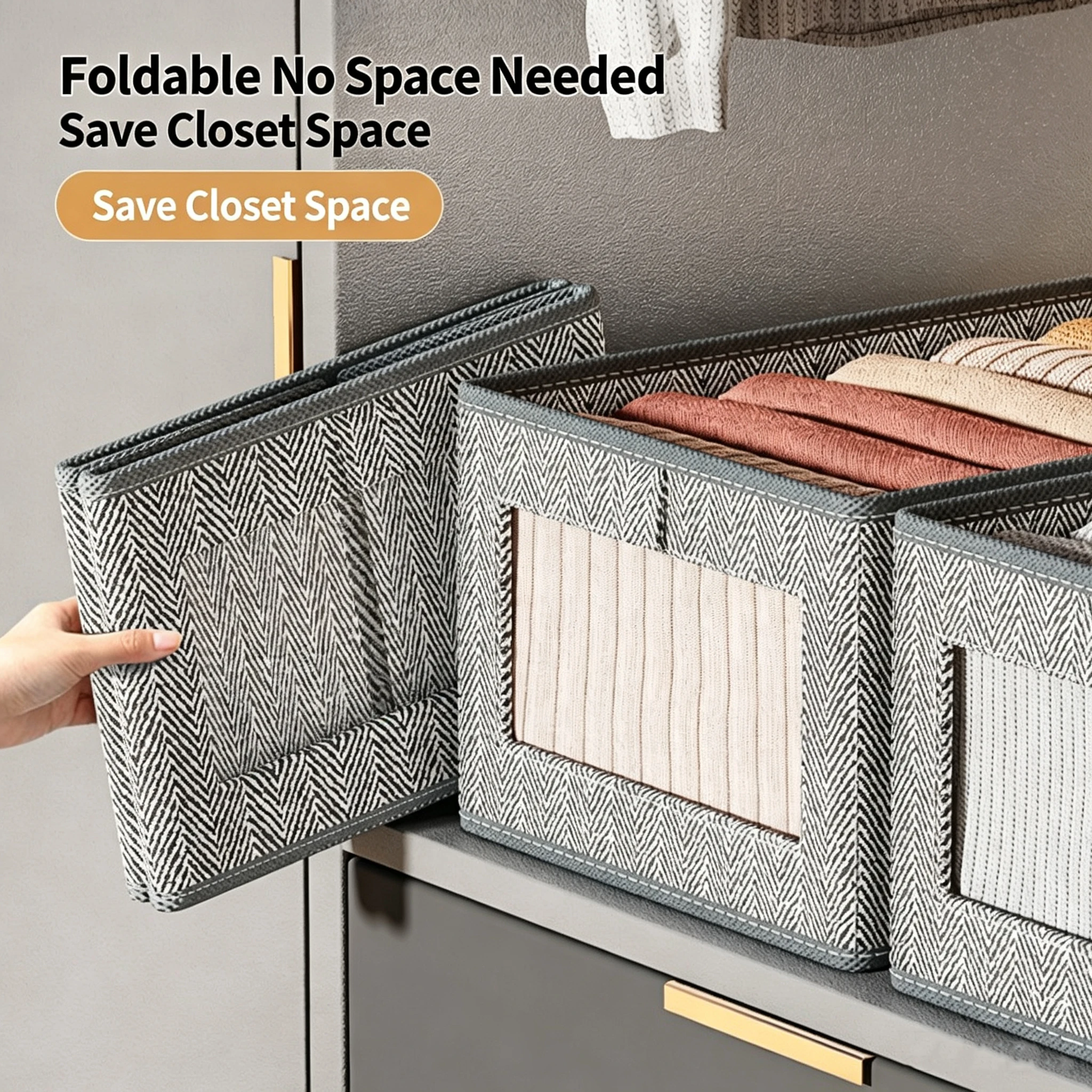 Fabric Clothes Storage Box with Visual Window Foldable Closet Organizer Stackable Drawer Storage Bins for Wardrobe Underwear Soc