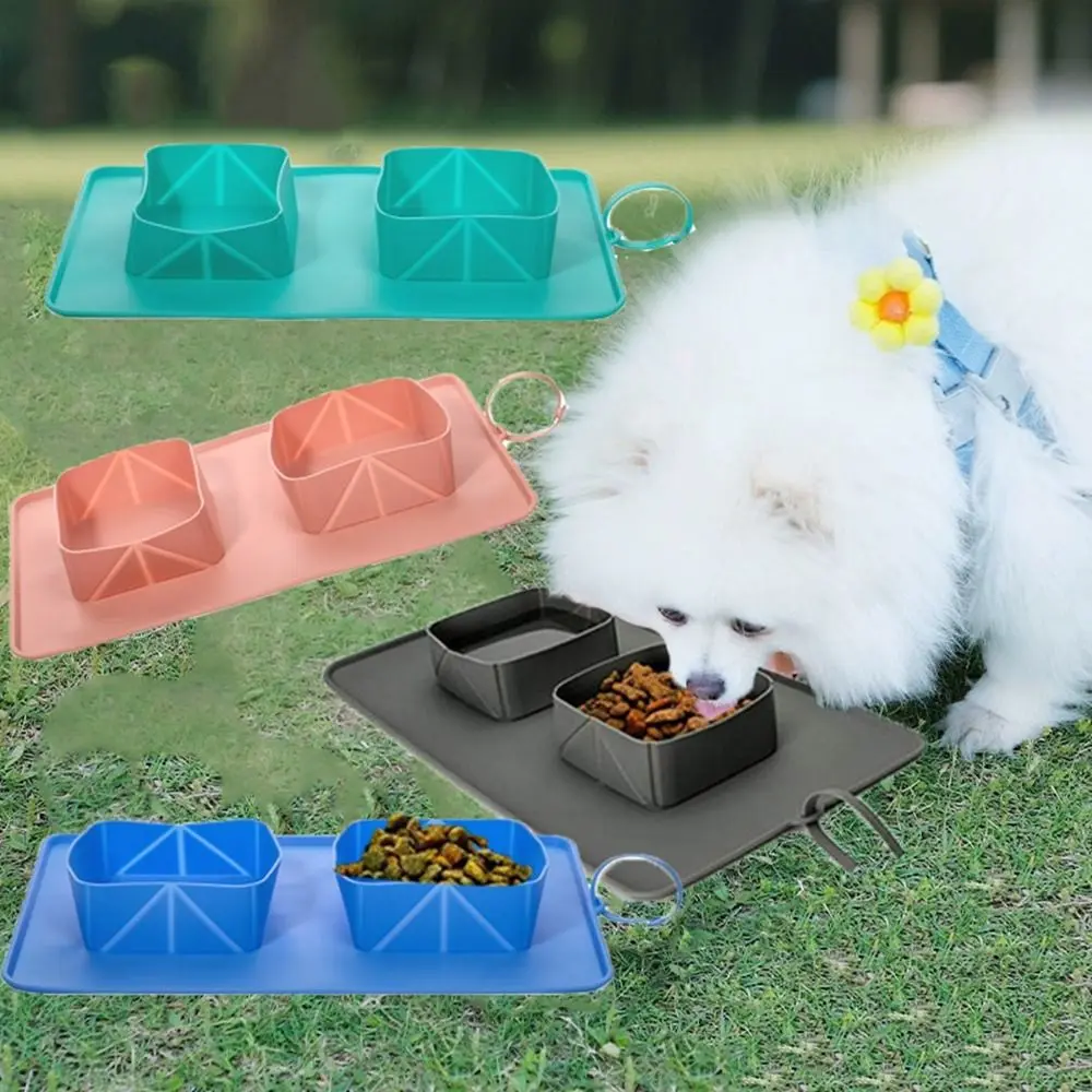

Pet Supplies 2-in-1 Silicone Folding Dog Bowl Soft with Flannel Bag Folding Double Bowls Anti Slip Pet Food Bowl Outdoor