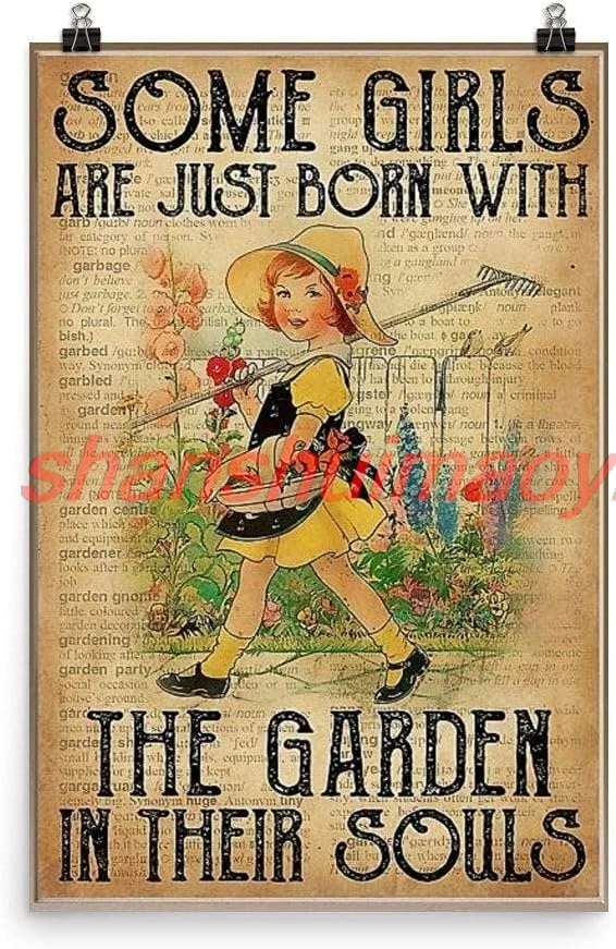 Some Girls are Just Born with The Garden in Their Souls Little Girl Poster Decor Vintage Tin Sign Metal Signs 8X12 Inches sign