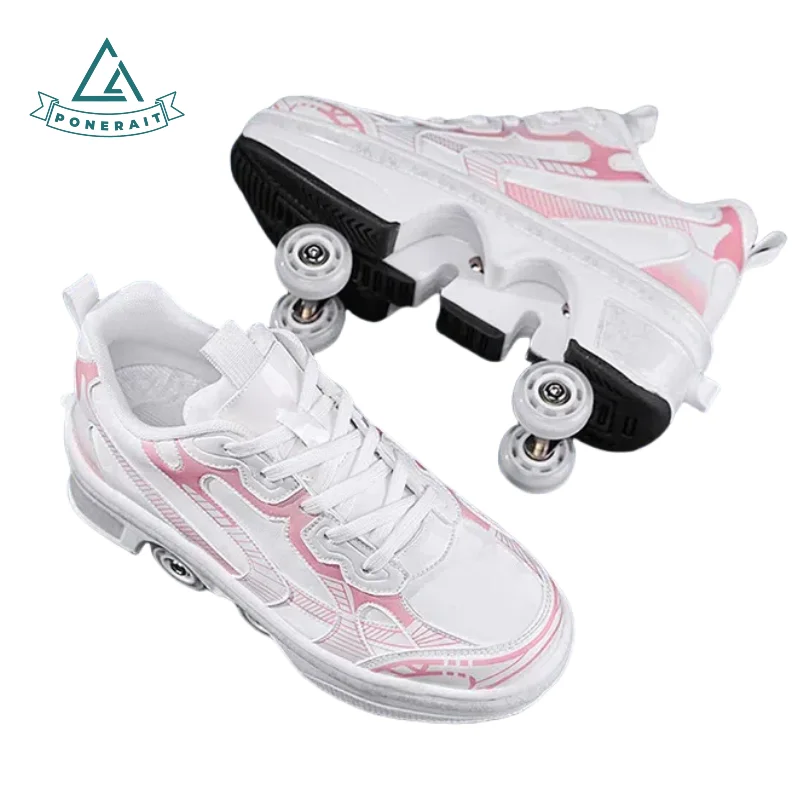 

PONERAIT унисекс двухрядные четырехрядные роликовые коньки для подростков с выдвижными колесами кожаные туфли на шнуровке молодежный подарок
