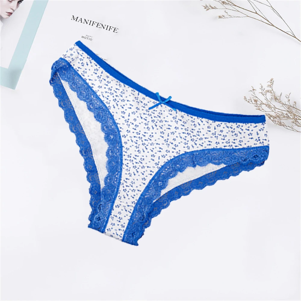 Sexy Panties for Women Cotton Lace Underwear Girls Cute Floral Print Briefs Plus Size Bikini Knickers Ladies Lingerie 5 pcs/lot