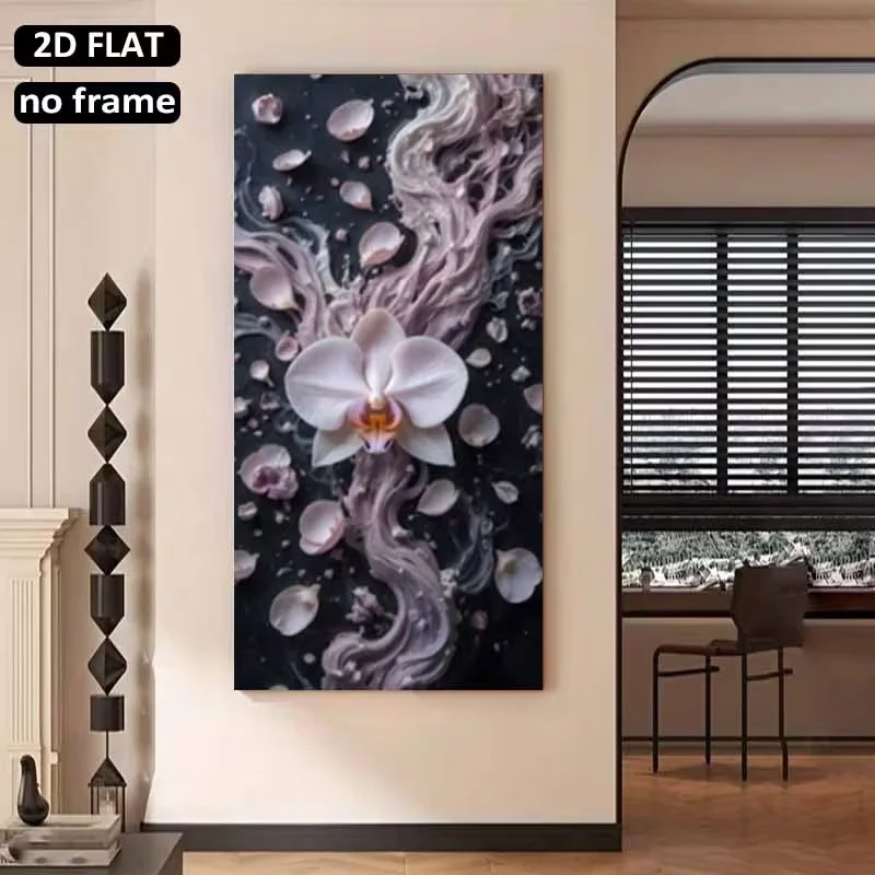 2D Flat, 2D Flat 1pc 31.49X62.99Inch 80X160Cm Unframed Large Canvas Printing Orchid Petals Flowing Abstract Home Decor Canvas Ar