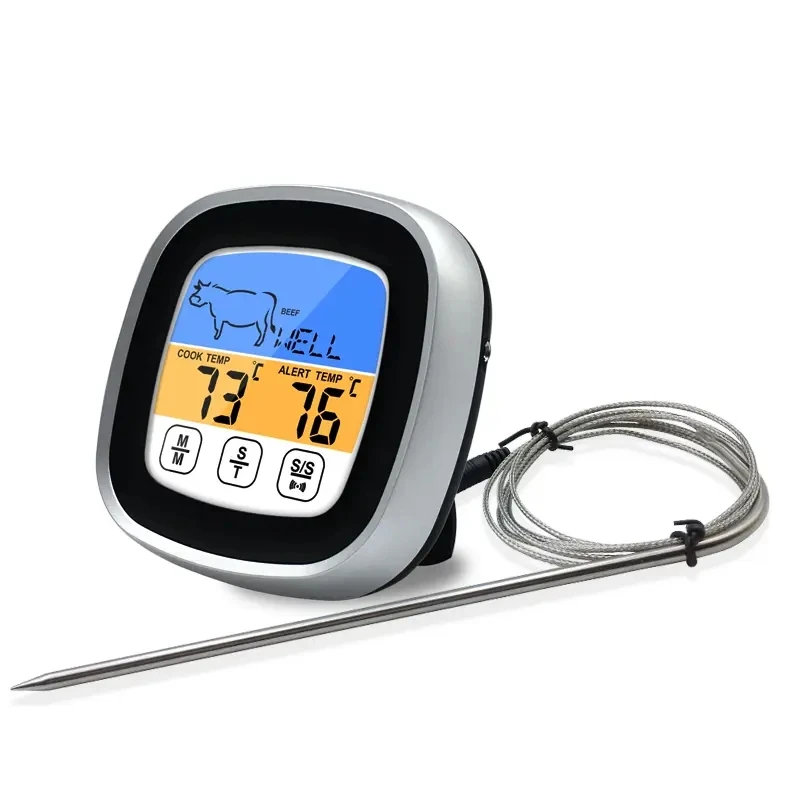 Digital Kitchen Meat Thermometer with Touchscreen LCD Display And Timer Cook Mode for Grilling BBQ - Precision Probe