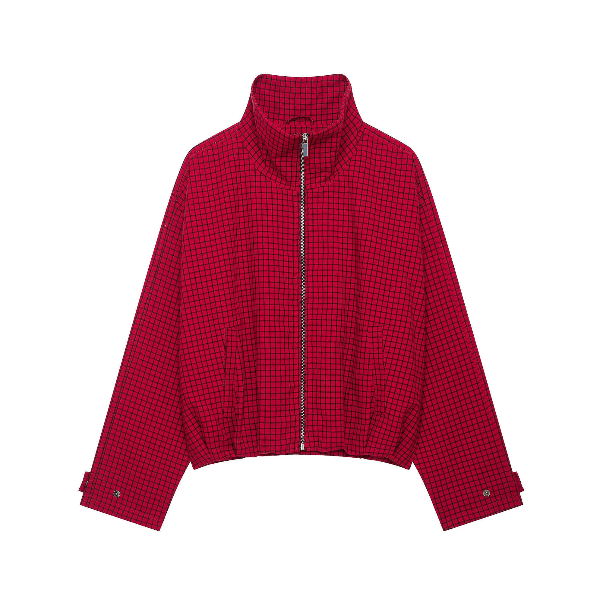 Guobioziy Women's Autumn Jacket 2026 New Fall Fashion Red Plaid Youth Travel Short Coat Casual Loose High-Neck Autumn Jacket
