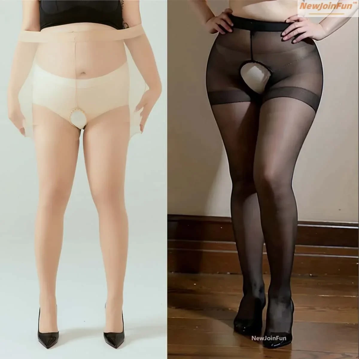 15D Woman Sheer Sexy Black High Waist Open Crotchless Pantyhose White Body Stockings Suits Stretch Tights Plus Large Size