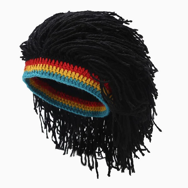 Funky Knitted Beanie Hat  Hair Colorful Striped Design for Playful Headwear Cozy Material Outdoor Headwear Trendy Cap synthetic