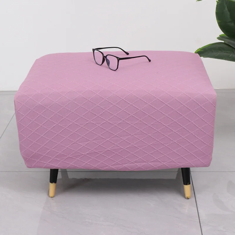 Elastic All-inclusive Footstool Pouf Covers Diamond Grid Ottoman Slipcovers Dust-proof Footrest Protector Case for Living Room