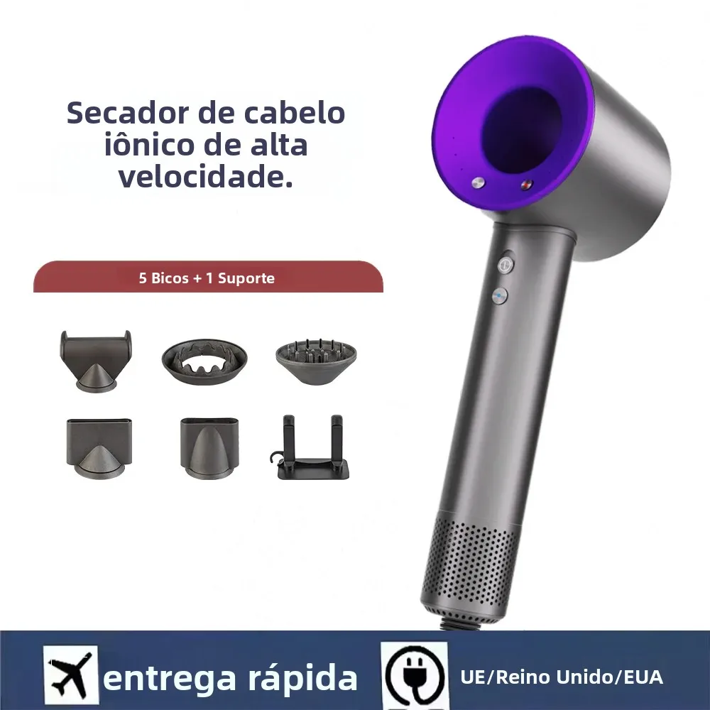 Secador de cabelo de íon negativo com alta velocidade e sem lâminas Alta potência silenciosa e de secagem rápida Portátil, adequado para casa e viagens