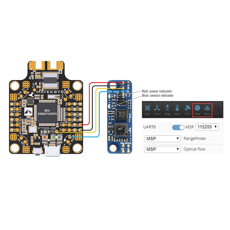 Matek 3901-il sensore della scheda LIDAR a flusso ottico LOX supporta il Firmware INAV adatto per i droni da corsa del Controller di volo F4 F7 F405