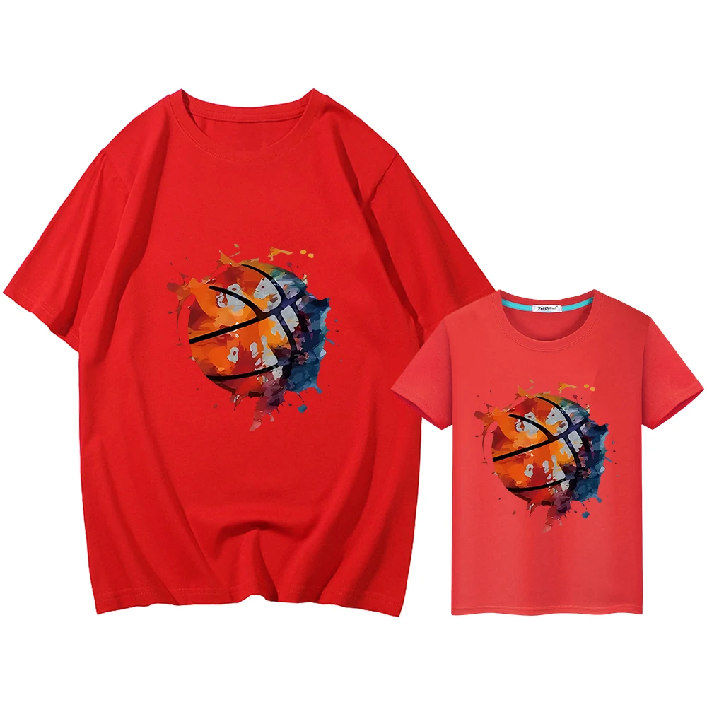 Basketball Print t shirt for kids boy 10years 100%Cotton mom and daughter matching clothes girls anime Tops Men women Short y2k