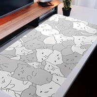 Large Mouse Pad Cute Cat Pattern Desk Pad Kawaii White Mousepad With Non-Slip Rubber Base Stitched Edge Deskpad for Work
